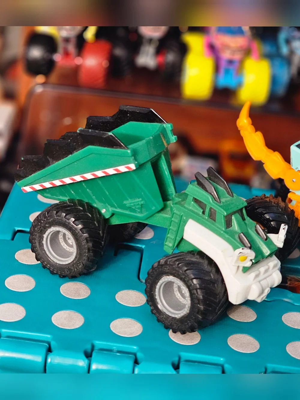 Monster Jam Lot Of 2 Dirt Squad Trucks Green Dumptruck And Teal Roller